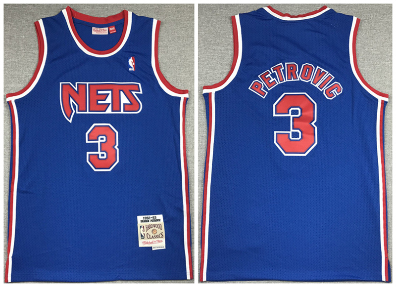 Men's Brooklyn Nets #3 Drazen Petrovic Royal 1992-93 Mitchell & Ness Throwback Hardwood Classics Stitched Jersey