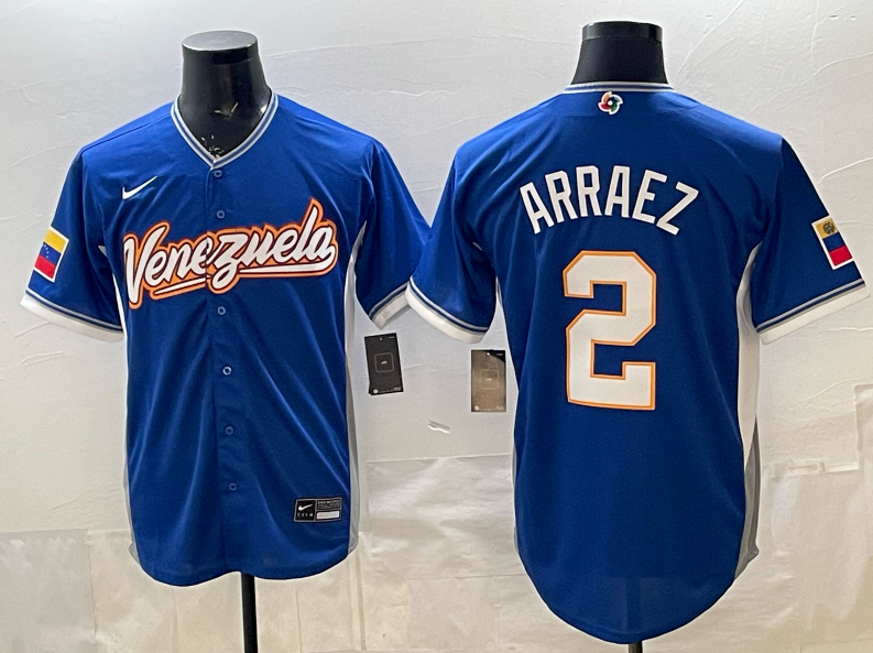 Men's Venezuela Baseball #2 Luis Arraez Royal 2026 World Baseball Classic Road Stadium Stitched Jersey Men's Venezuela Baseball #2 Luis Arraez Royal 2026 World Baseball Classic Road Stadium Stitched Jersey