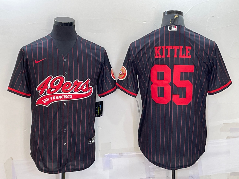Men's San Francisco 49ers #85 George Kittle Black With Patch Cool Base Stitched Baseball Jersey Men's San Francisco 49ers #85 George Kittle Black With Patch Cool Base Stitched Baseball Jersey