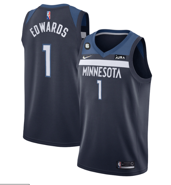 Men's Minnesota Timberwolves #1 Anthony Edwards Navy Icon Edition With NO.6 Patch Swingman Stitched Jersey Men's Minnesota Timberwolves #1 Anthony Edwards Navy Icon Edition With NO.6 Patch Swingman Stitched Jersey