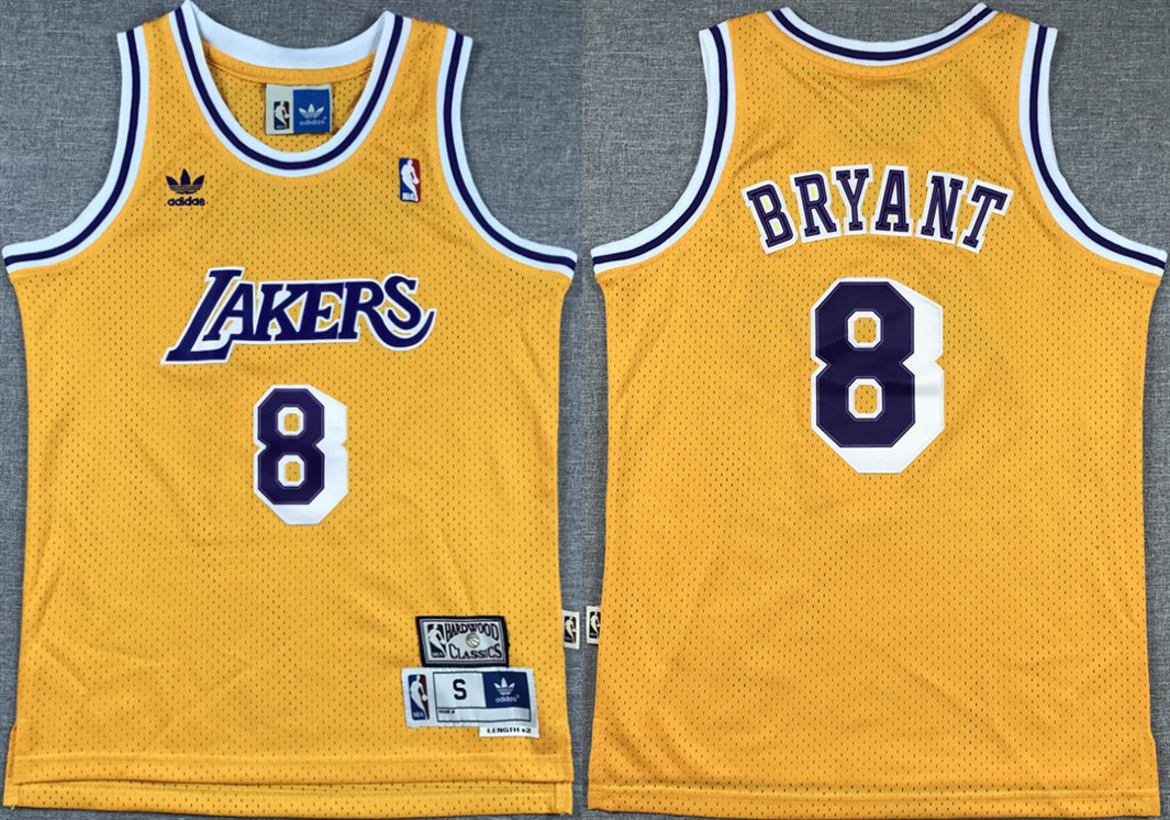 Youth Los Angeles Lakers #8 Kobe Bryant Yellow Stitched Basketball Jersey Youth Los Angeles Lakers #8 Kobe Bryant Yellow Stitched Basketball Jersey