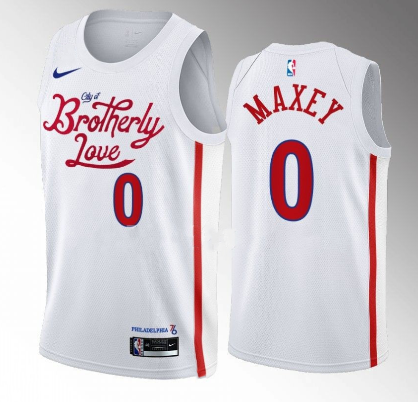 Men's Philadelphia 76ers #0 Tyrese Maxey White 2022/23 City Edition Stitched Basketball Jersey Men's Philadelphia 76ers #0 Tyrese Maxey White 2022/23 City Edition Stitched Basketball Jersey