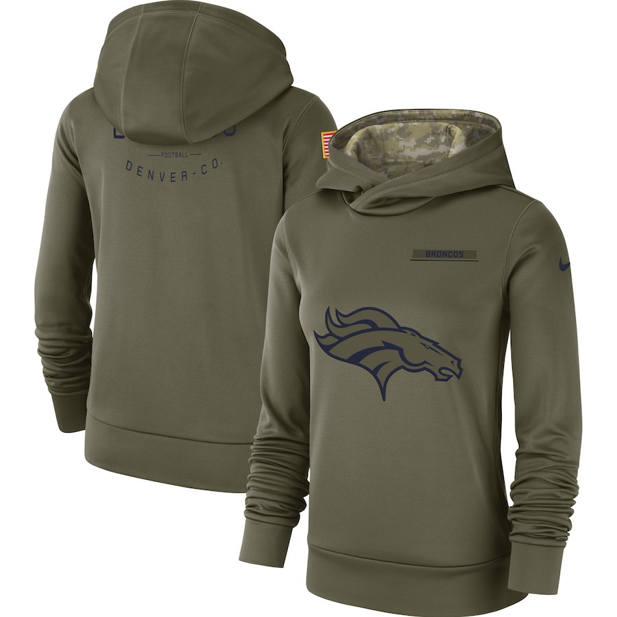 Women's Denver Broncos Olive Salute To Service Team Logo Performance Pullover NFL Hoodie