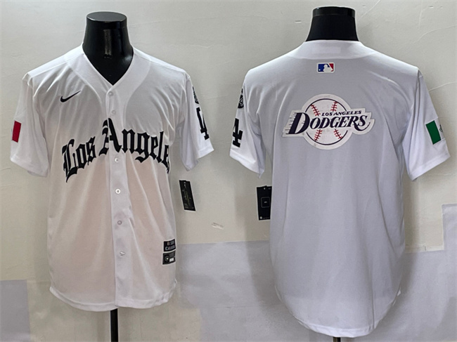 Men's Los Angeles Dodgers Team Big Logo White Mexico 2025 LA Gothic Style With Fernando Patch Vapor Premier Limited Stitched Baseball Jersey 001 Men's Los Angeles Dodgers Team Big Logo White Mexico 2025 LA Gothic Style With Fernando Patch Vapor Premier Limited Stitched Baseball Jersey 001