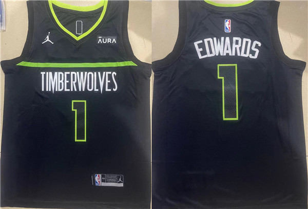 Men's Minnesota Timberwolves #1 Anthony Edwards Black Stitched Jersey Men's Minnesota Timberwolves #1 Anthony Edwards Black Stitched Jersey