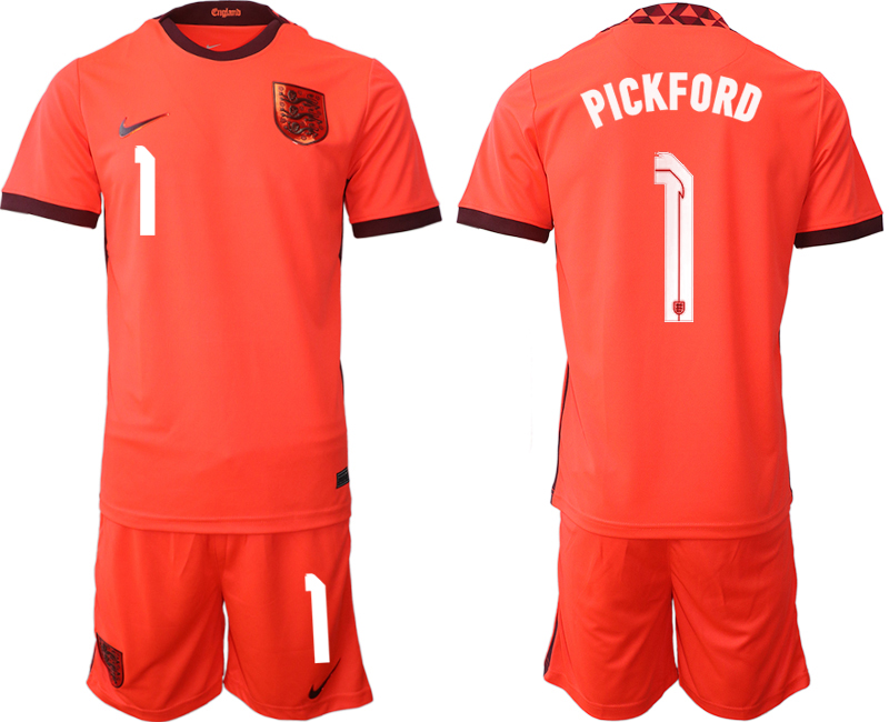 Men's England #1 Pickford Orange Away Soccer Jersey Suit Men's England #1 Pickford Orange Away Soccer Jersey Suit