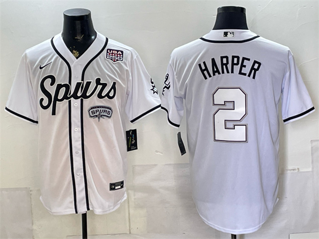 Men's San Antonio Spurs #2 Dylan Harper White USA 250' Patch Stitched Baseball Jersey