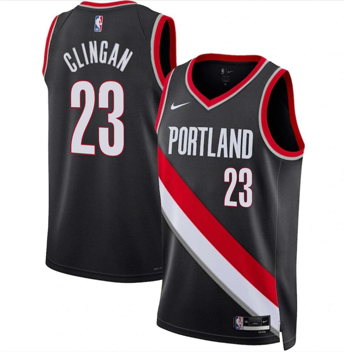 Men's Portland Trail Blazers #23 Donovan Clingan Black 2024 Draft Icon Edition Stitched Basketball Jersey Men's Portland Trail Blazers #23 Donovan Clingan Black 2024 Draft Icon Edition Stitched Basketball Jersey