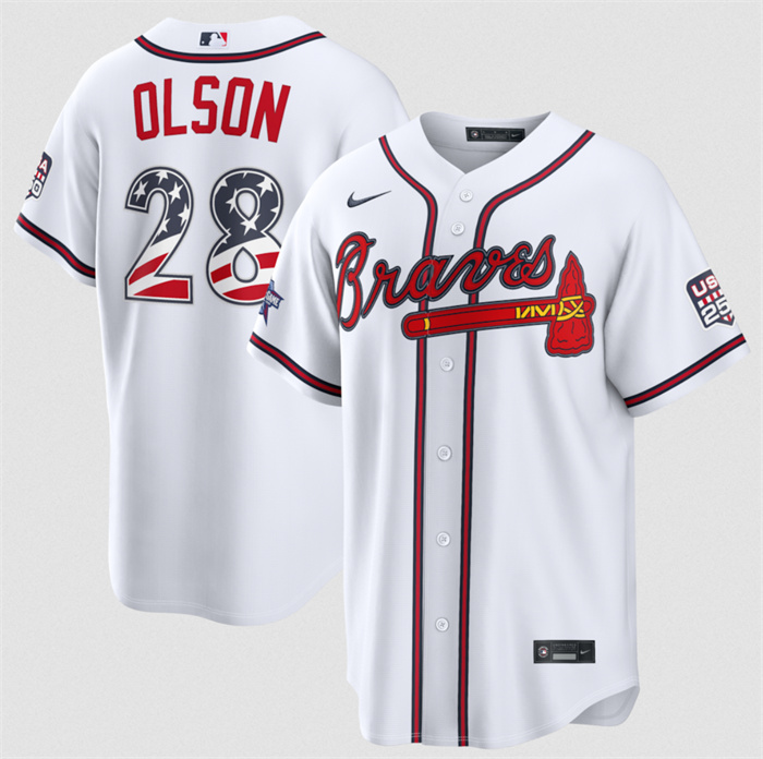 Men's Atlanta Braves #28 Matt Olson White 2026 All-Star Edition Stars & Stripes Stadium Pick-A-Player Stitched Baseball Jersey