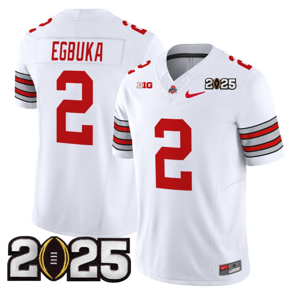 Men's Ohio State Buckeyes #2 Emeka Egbuka White 2025 CFP Final Patch F.U.S.E. Vapor Limited Stitched Football Jersey Men's Ohio State Buckeyes #2 Emeka Egbuka White 2025 CFP Final Patch F.U.S.E. Vapor Limited Stitched Football Jersey