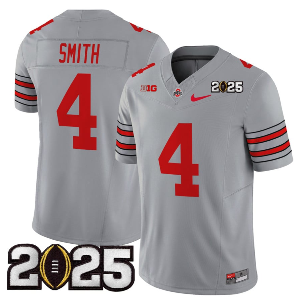 Men's Ohio State Buckeyes #4 Jeremiah Smith Grey 2025 CFP Final Patch F.U.S.E. Vapor Limited Stitched Football Jersey Men's Ohio State Buckeyes #4 Jeremiah Smith Grey 2025 CFP Final Patch F.U.S.E. Vapor Limited Stitched Football Jersey