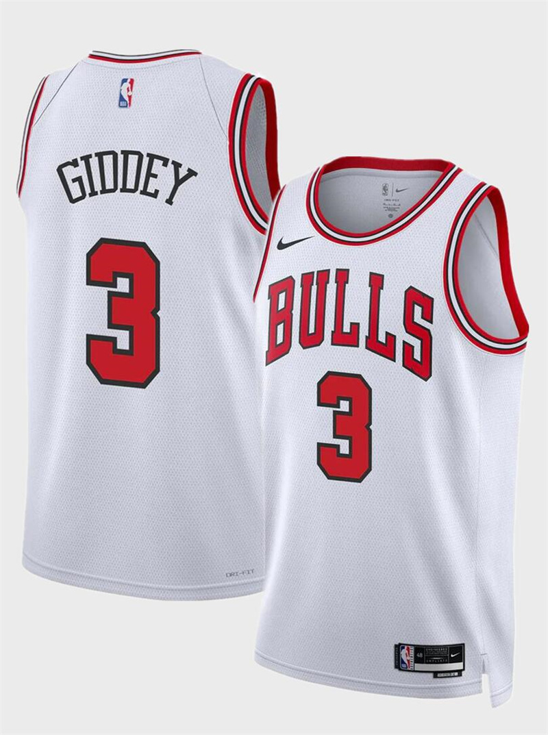 Men's Chicago Bulls #3 Josh Giddey White Association Edition Stitched Basketball Jersey Men's Chicago Bulls #3 Josh Giddey White Association Edition Stitched Basketball Jersey