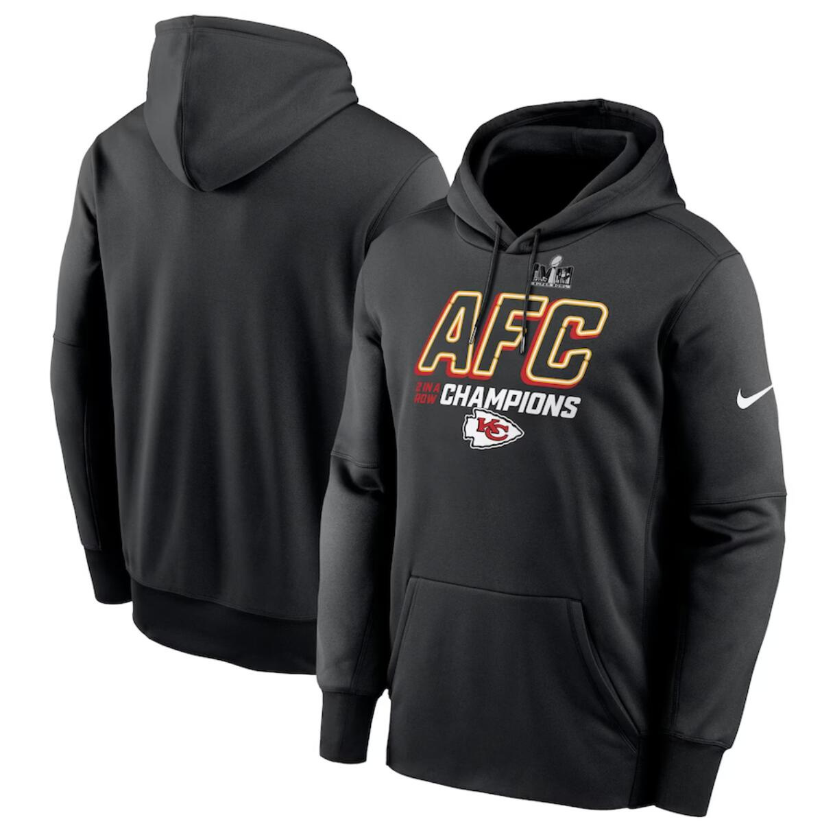 Men's Kansas City Chiefs Black 2023 AFC Champions Iconic Pullover Hoodie Men's Kansas City Chiefs Black 2023 AFC Champions Iconic Pullover Hoodie