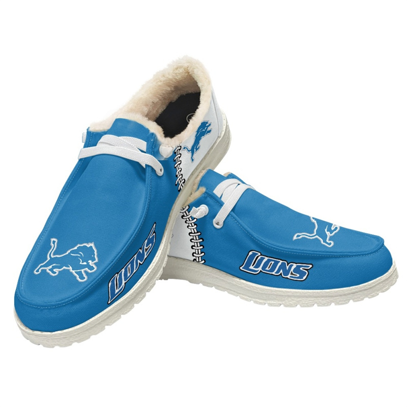Women's Detroit Lions Loafers Lace Up Fuzzy Lined Shoes 001 (Pls check description for details)