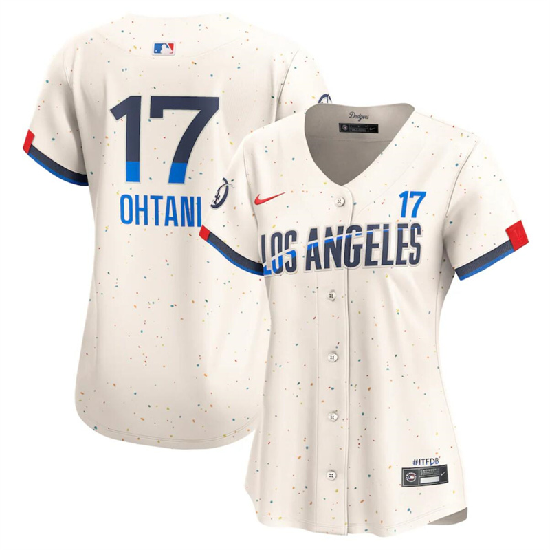 Women's Los Angeles Dodgers #17 Shohei Ohtani Cream 2024 City Connect Limited Stitched Jersey(Run Small) Women's Los Angeles Dodgers #17 Shohei Ohtani Cream 2024 City Connect Limited Stitched Jersey(Run Small)
