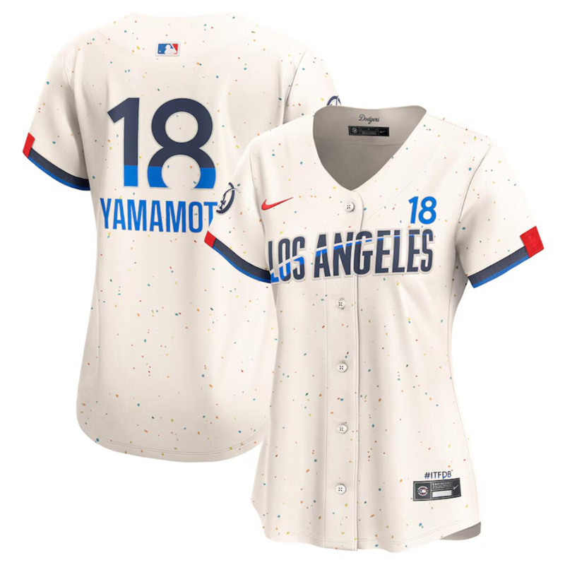 Women's Los Angeles Dodgers #18 Yoshinobu Yamamoto Cream 2024 City Connect Limited Stitched Jersey(Run Small) Women's Los Angeles Dodgers #18 Yoshinobu Yamamoto Cream 2024 City Connect Limited Stitched Jersey(Run Small)
