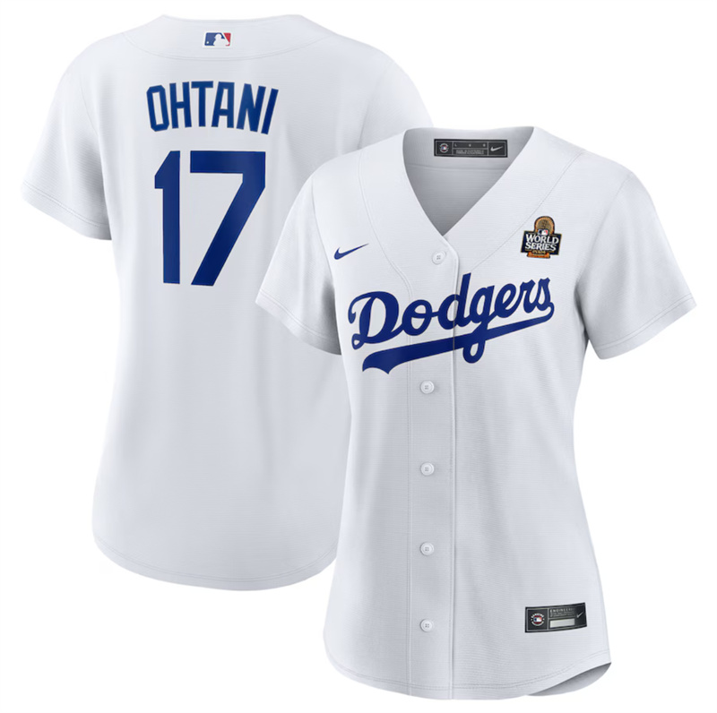Women's Los Angeles Dodgers #17 Shohei Ohtani White 2024 World Series Cool Base Stitched Baseball Jersey(Run Small) Women's Los Angeles Dodgers #17 Shohei Ohtani White 2024 World Series Cool Base Stitched Baseball Jersey(Run Small)