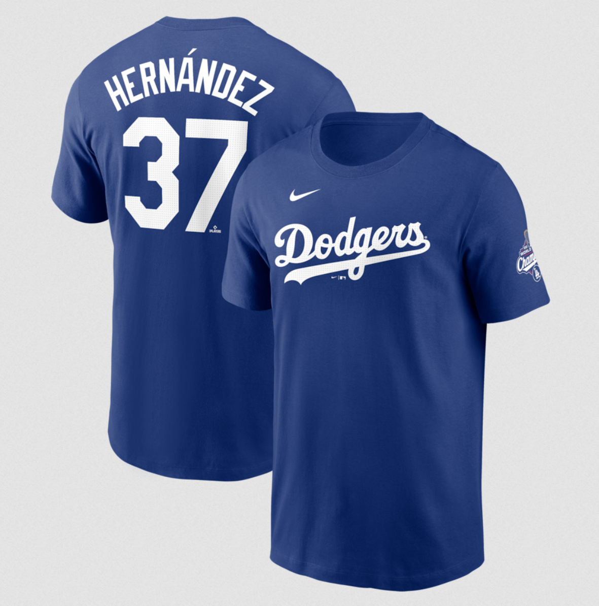 Men's Los Angeles Dodgers #37 Teoscar Hernández Royal 2025 World Series Champions Name & Number T-Shirt