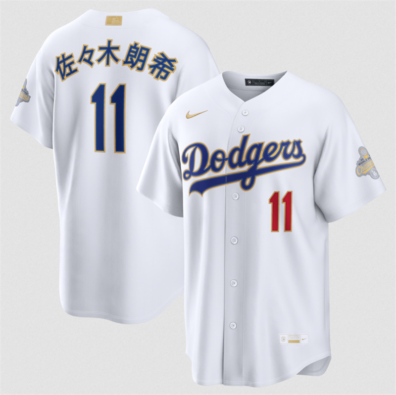 Men's Los Angeles Dodgers #11 佐佐木朗希 White 2026 Gold Collection Stadium Stitched Baseball Jersey Men's Los Angeles Dodgers #11 佐佐木朗希 White 2026 Gold Collection Stadium Stitched Baseball Jersey