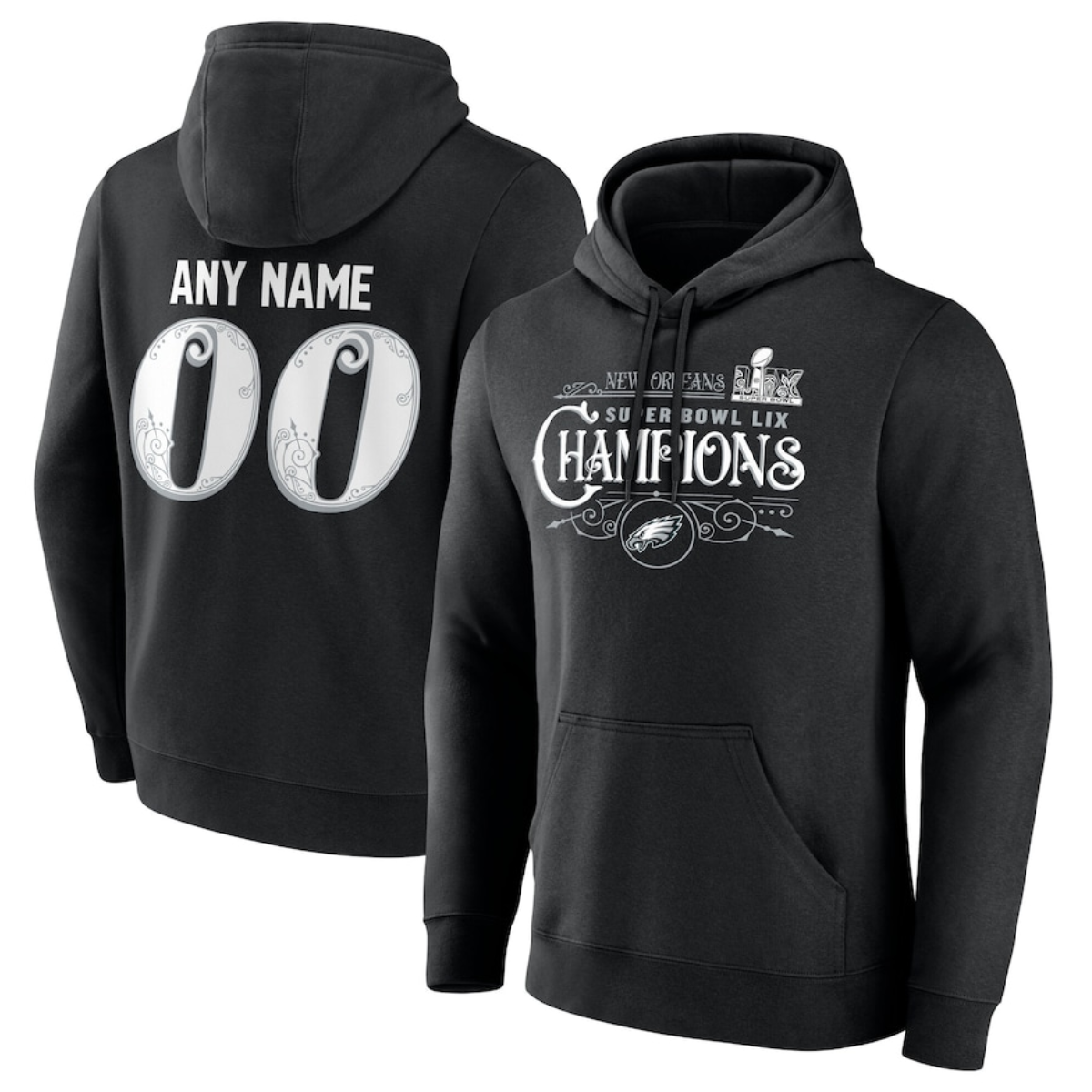 Men's Philadelphia Eagles Active Player Custom Black 2025 Super Bowl LIX Champions Name & Number Pullover Hoodie Men's Philadelphia Eagles Active Player Custom Black 2025 Super Bowl LIX Champions Name & Number Pullover Hoodie