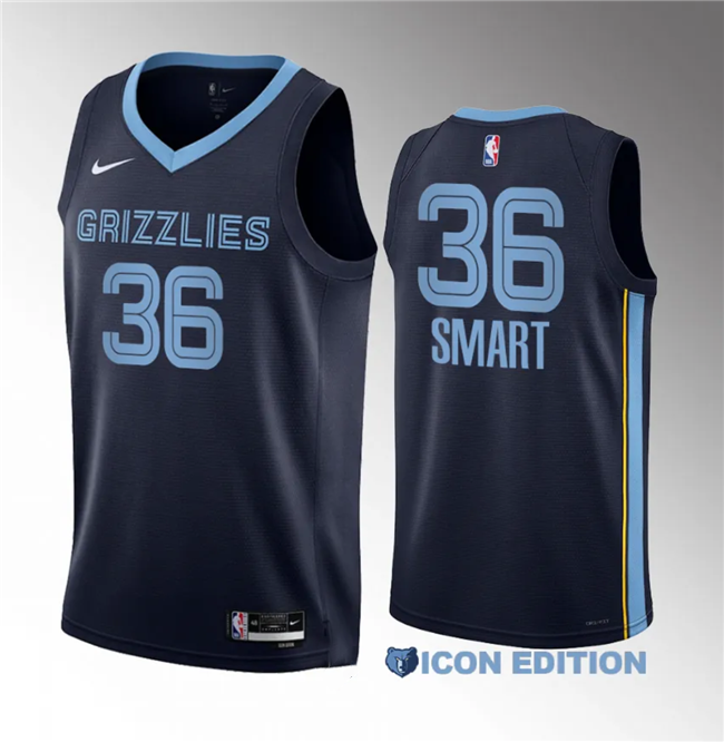 Men's Memphis Grizzlies #36 Marcus Smart Navy Icon Edition Stitched Basketball Jersey Men's Memphis Grizzlies #36 Marcus Smart Navy Icon Edition Stitched Basketball Jersey