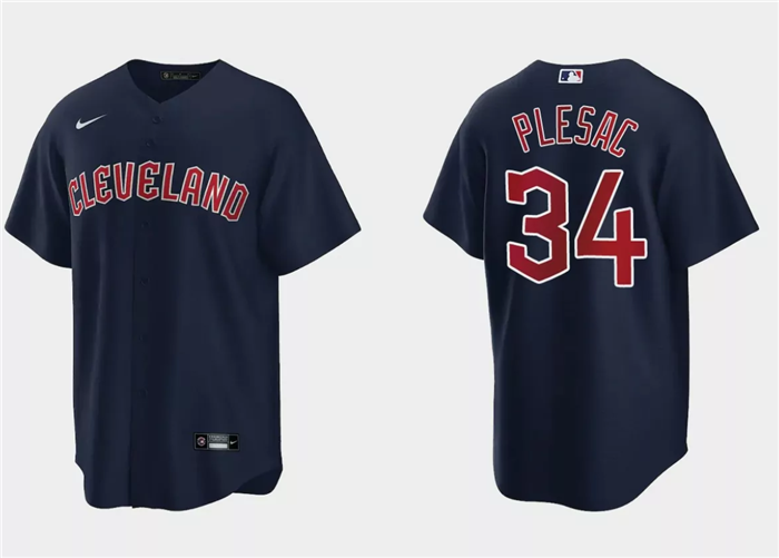 Men's Cleveland Guardians #34 Zach Plesac Navy Cool Base Stitched Jersey Men's Cleveland Guardians #34 Zach Plesac Navy Cool Base Stitched Jersey