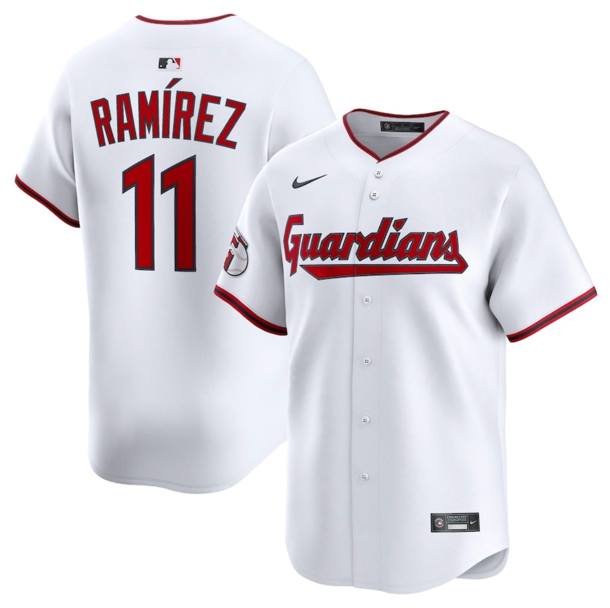 Men's Cleveland Guardians #11 Jose Ramirez White Home Limited Stitched Baseball Jersey Men's Cleveland Guardians #11 Jose Ramirez White Home Limited Stitched Baseball Jersey