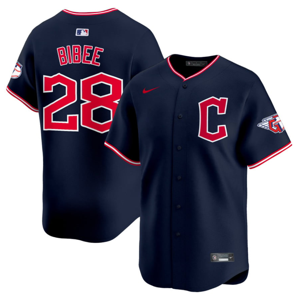 Men's Cleveland Guardians #28 Tanner Bibee Navy 2025 Alternate Limited Stitched Baseball Jersey Men's Cleveland Guardians #28 Tanner Bibee Navy 2025 Alternate Limited Stitched Baseball Jersey
