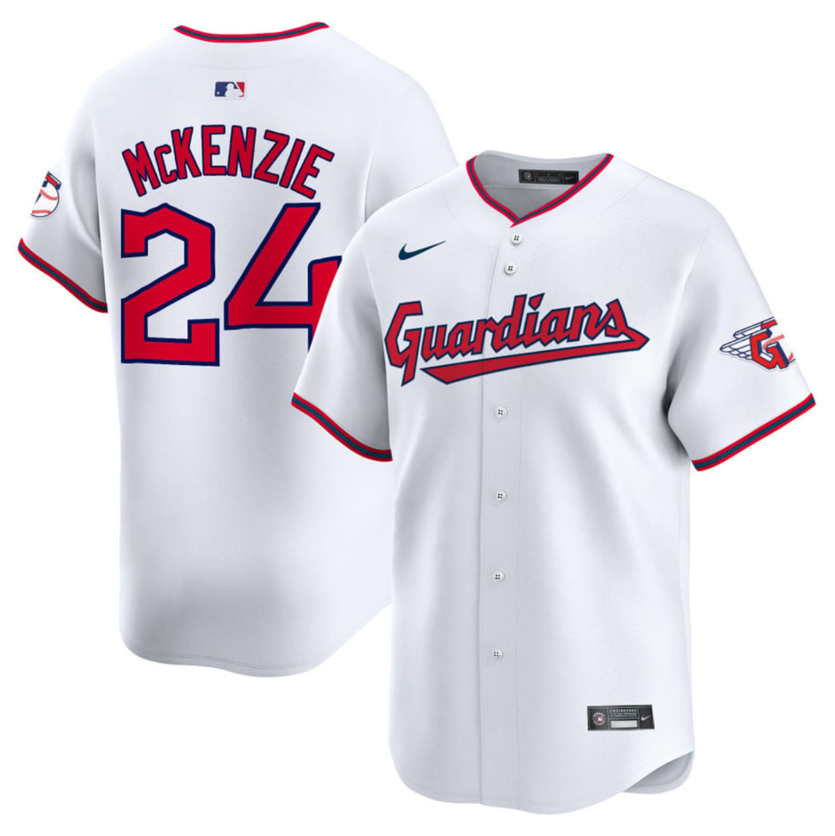 Men's Cleveland Guardians #24 Triston McKenzie White Home Limited Stitched Baseball Jersey Men's Cleveland Guardians #24 Triston McKenzie White Home Limited Stitched Baseball Jersey