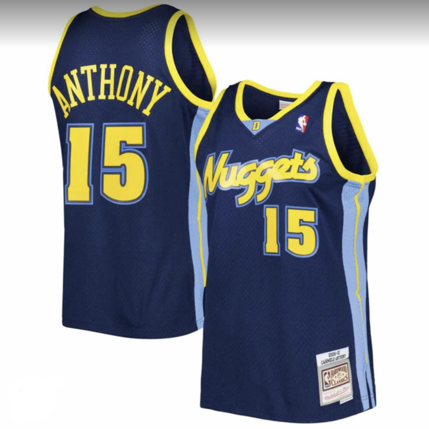 Men's Denver Nuggets #15 Carmelo Anthony Mitchell & Ness Navy Hardwood Classics Swingman Jersey