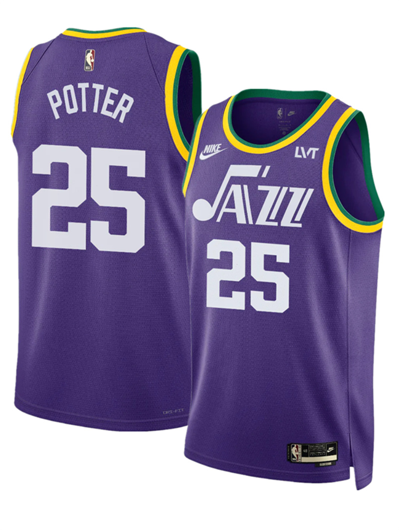 Men's Utah Jazz #25 Micah Potter Purple 2023 Classic Edition Stitched Basketball Jersey Men's Utah Jazz #25 Micah Potter Purple 2023 Classic Edition Stitched Basketball Jersey