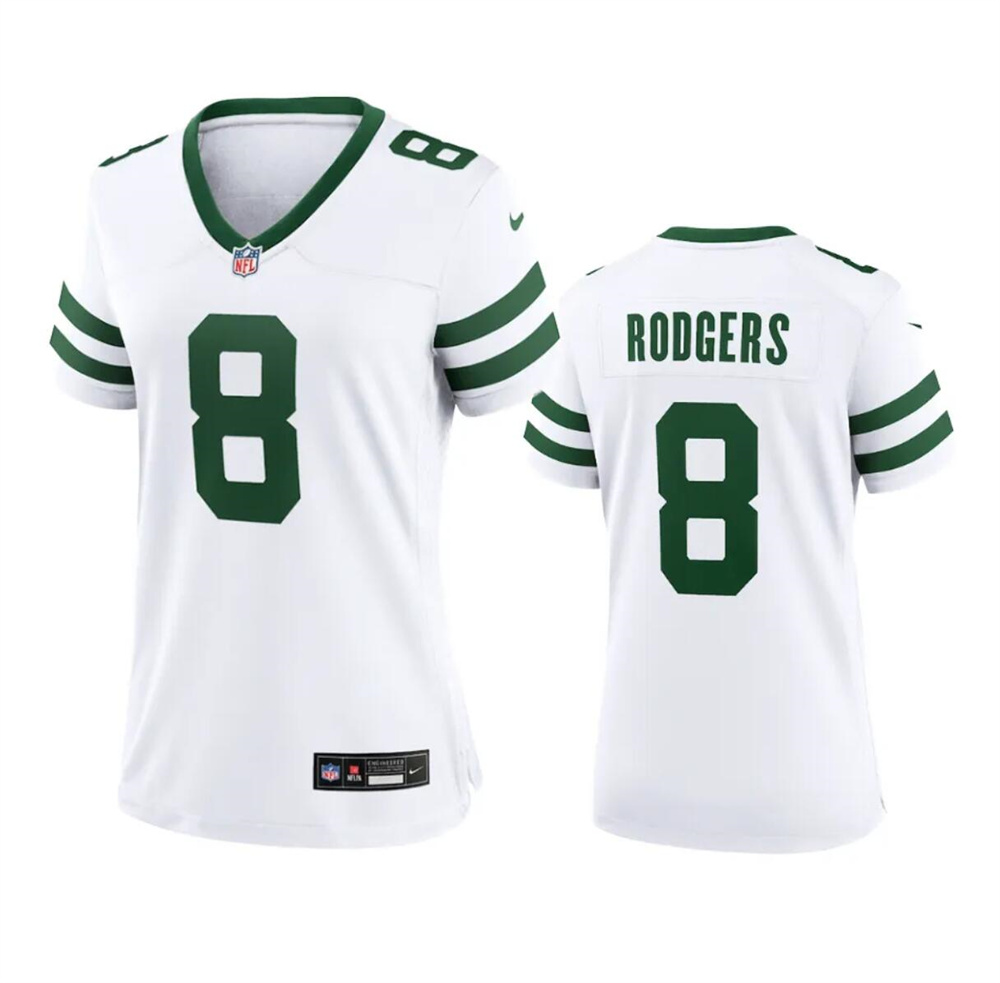 Women's New York Jets #8 Aaron Rodgers White 2024 Stitched Football Jersey(Run Small) Women's New York Jets #8 Aaron Rodgers White 2024 Stitched Football Jersey(Run Small)