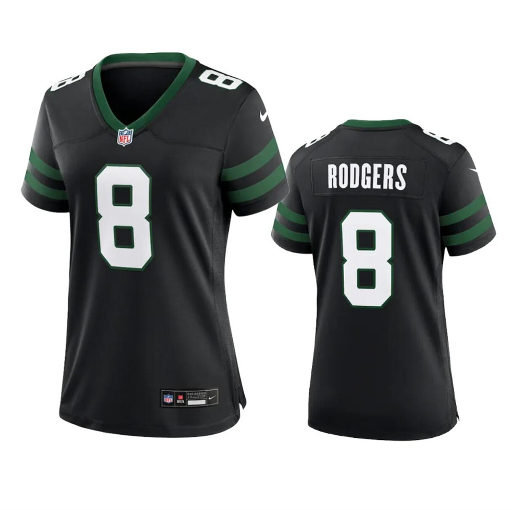 Women's New York Jets #8 Aaron Rodgers Black 2024 Stitched Football Jersey(Run Small) Women's New York Jets #8 Aaron Rodgers Black 2024 Stitched Football Jersey(Run Small)