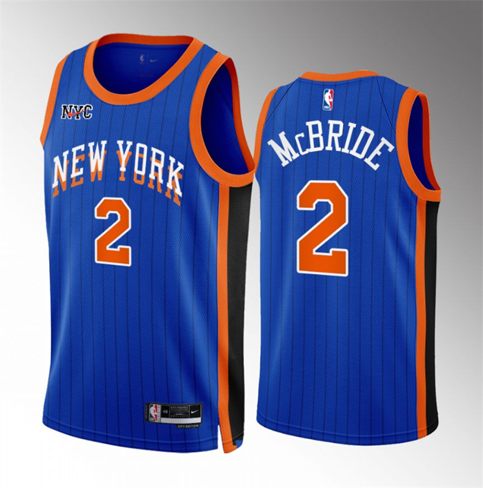 Men's New Yok Knicks #2 Miles McBride Blue 2023/24 City Edition Stitched Basketball Jersey Men's New Yok Knicks #2 Miles McBride Blue 2023/24 City Edition Stitched Basketball Jersey