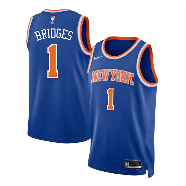 Men's New Yok Knicks #1 Mikal Bridges Blue Icon Edition Swingman Stitched Basketball Jersey Men's New Yok Knicks #1 Mikal Bridges Blue Icon Edition Swingman Stitched Basketball Jersey