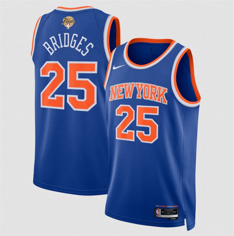 Men's New Yok Knicks #25 Mikal Bridges Blue 2026 Finals Patch Icon Edition Stitched Basketball Jersey Men's New Yok Knicks #25 Mikal Bridges Blue 2026 Finals Patch Icon Edition Stitched Basketball Jersey