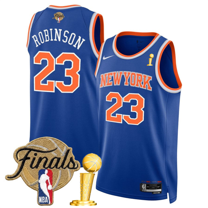 Men's New Yok Knicks #23 Mitchell Robinson Blue 2026 Finals Patch And Finals Champions Patch Icon Edition Stitched Basketball Jersey Men's New Yok Knicks #23 Mitchell Robinson Blue 2026 Finals Patch And Finals Champions Patch Icon Edition Stitched Basketball Jersey