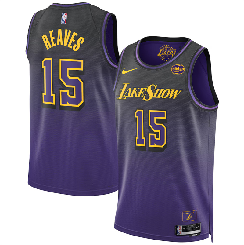 Men's Los Angeles Lakers #15 Austin Reaves Purple 2024/25 City Edition Stitched Basketball Jersey Men's Los Angeles Lakers #15 Austin Reaves Purple 2024/25 City Edition Stitched Basketball Jersey