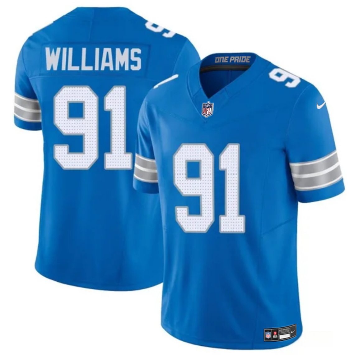 Men's Detroit Lions #91 Tyleik Williams Blue 2025 Draft F.U.S.E. Vapor Limited Stitched Jersey