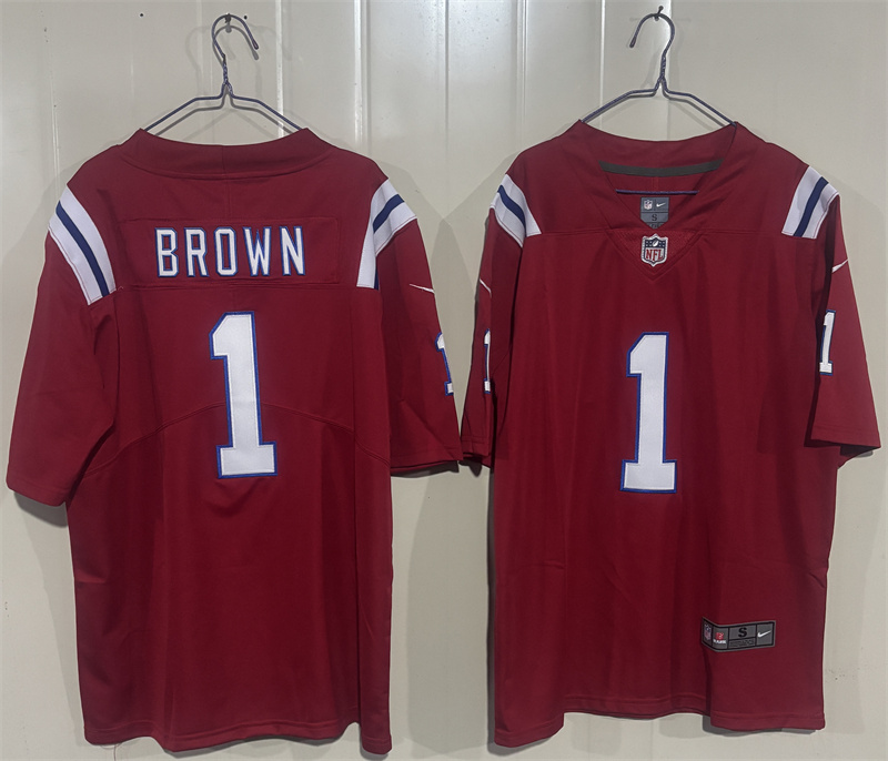 Men's New England Patriots #1 A.J. Brown Red 2026 Vapor Limited Stitched Football Jersey Men's New England Patriots #1 A.J. Brown Red 2026 Vapor Limited Stitched Football Jersey