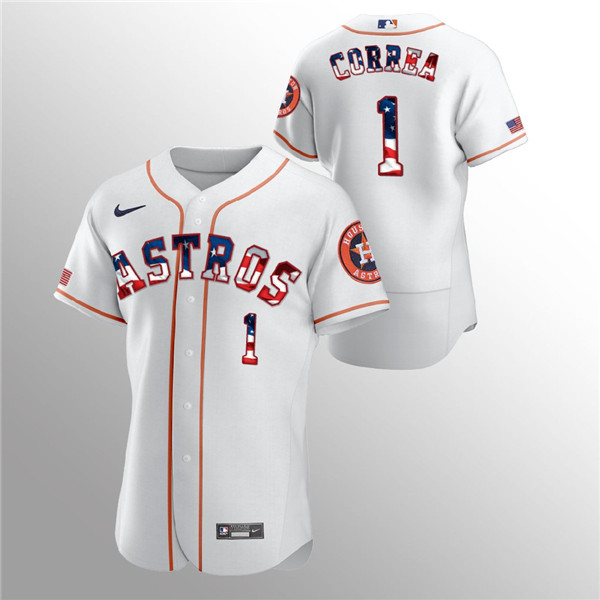 Men's Houston Astros #1 Carlos Correa White 2020 Stars & Stripes Flex Base Stitched Jersey Men's Houston Astros #1 Carlos Correa White 2020 Stars & Stripes Flex Base Stitched Jersey