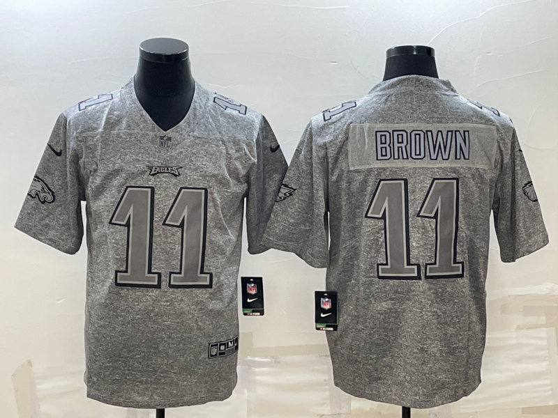 Men's Philadelphia Eagles #11 A. J. Brown Grey Stitched Jersey Men's Philadelphia Eagles #11 A. J. Brown Grey Stitched Jersey