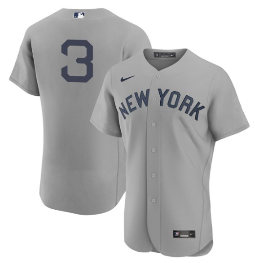Men's New York Yankees #3 Babe Ruth 2021 Grey Field of Dreams Flex Base Stitched Baseball Jersey Men's New York Yankees #3 Babe Ruth 2021 Grey Field of Dreams Flex Base Stitched Baseball Jersey