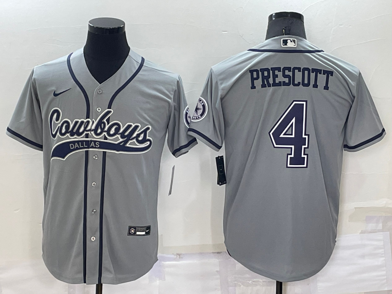 Men's Dallas Cowboys #4 Dak Prescott Grey Cool Base Stitched Baseball Jersey Men's Dallas Cowboys #4 Dak Prescott Grey Cool Base Stitched Baseball Jersey