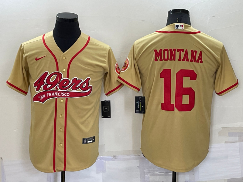 Men's San Francisco 49ers #16 Joe Montana Gold Cool Base Stitched Baseball Jersey Men's San Francisco 49ers #16 Joe Montana Gold Cool Base Stitched Baseball Jersey