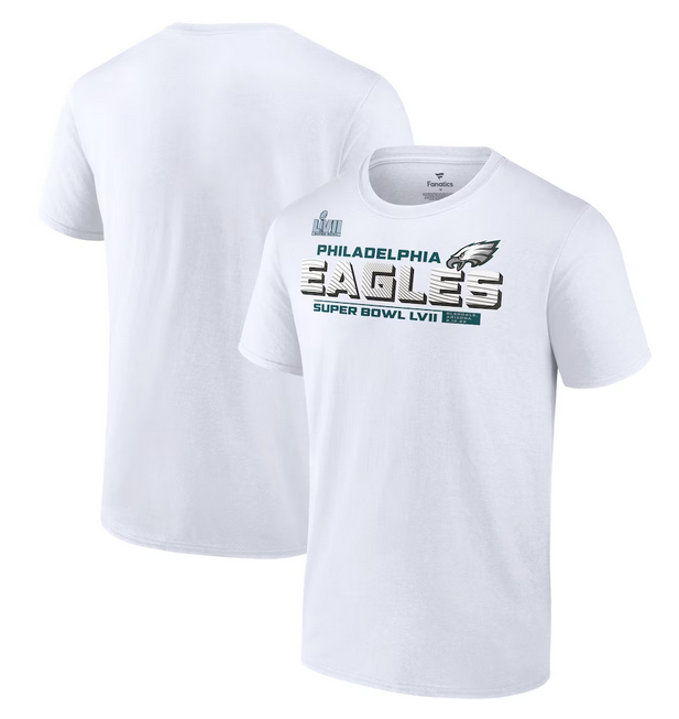 Men's Philadelphia Eagles White Super Bowl LVII Vivid Striations T-Shirt Men's Philadelphia Eagles White Super Bowl LVII Vivid Striations T-Shirt