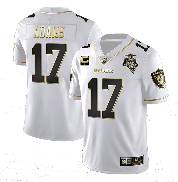 Men's Las Vegas Raiders #17 Davante Adams White Gold With C Patch Stitched Jersey Men's Las Vegas Raiders #17 Davante Adams White Gold With C Patch Stitched Jersey