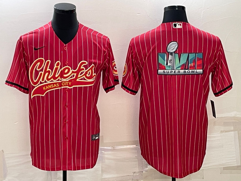 Men's Kansas City Chiefs Red With Super Bowl LVII Big Logo Cool Base Stitched Baseball Jersey Men's Kansas City Chiefs Red With Super Bowl LVII Big Logo Cool Base Stitched Baseball Jersey
