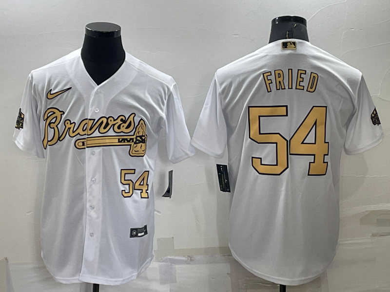 Men's Atlanta Braves #54 Max Fried 2022 All-Star White Cool Base Stitched Baseball Jersey Men's Atlanta Braves #54 Max Fried 2022 All-Star White Cool Base Stitched Baseball Jersey