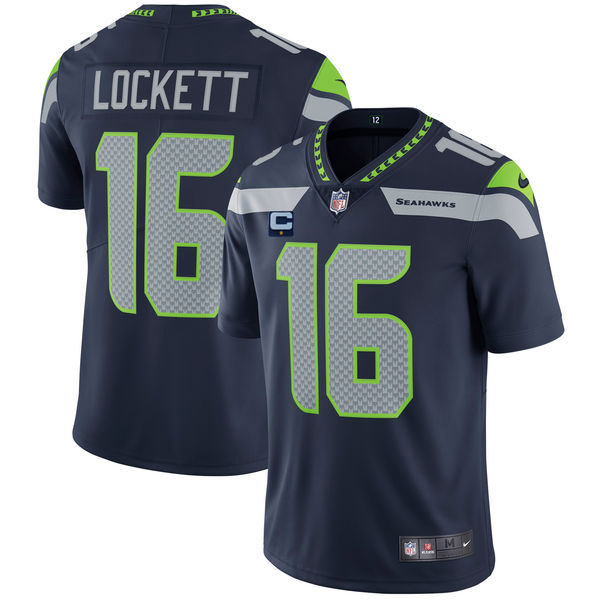 Men's Seattle Seahawks #16 Tyler Lockett White With 1-star C Patch Navy Vapor Untouchable Limited Stitched Jersey Men's Seattle Seahawks #16 Tyler Lockett White With 1-star C Patch Navy Vapor Untouchable Limited Stitched Jersey